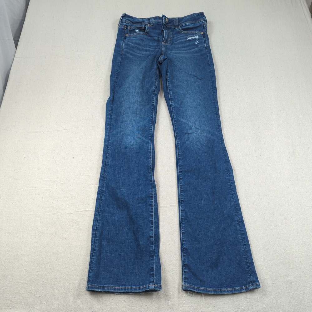 American Eagle Jeans Womens 4 Blue Long Kick Boot Cut Western Boho Cowgirl